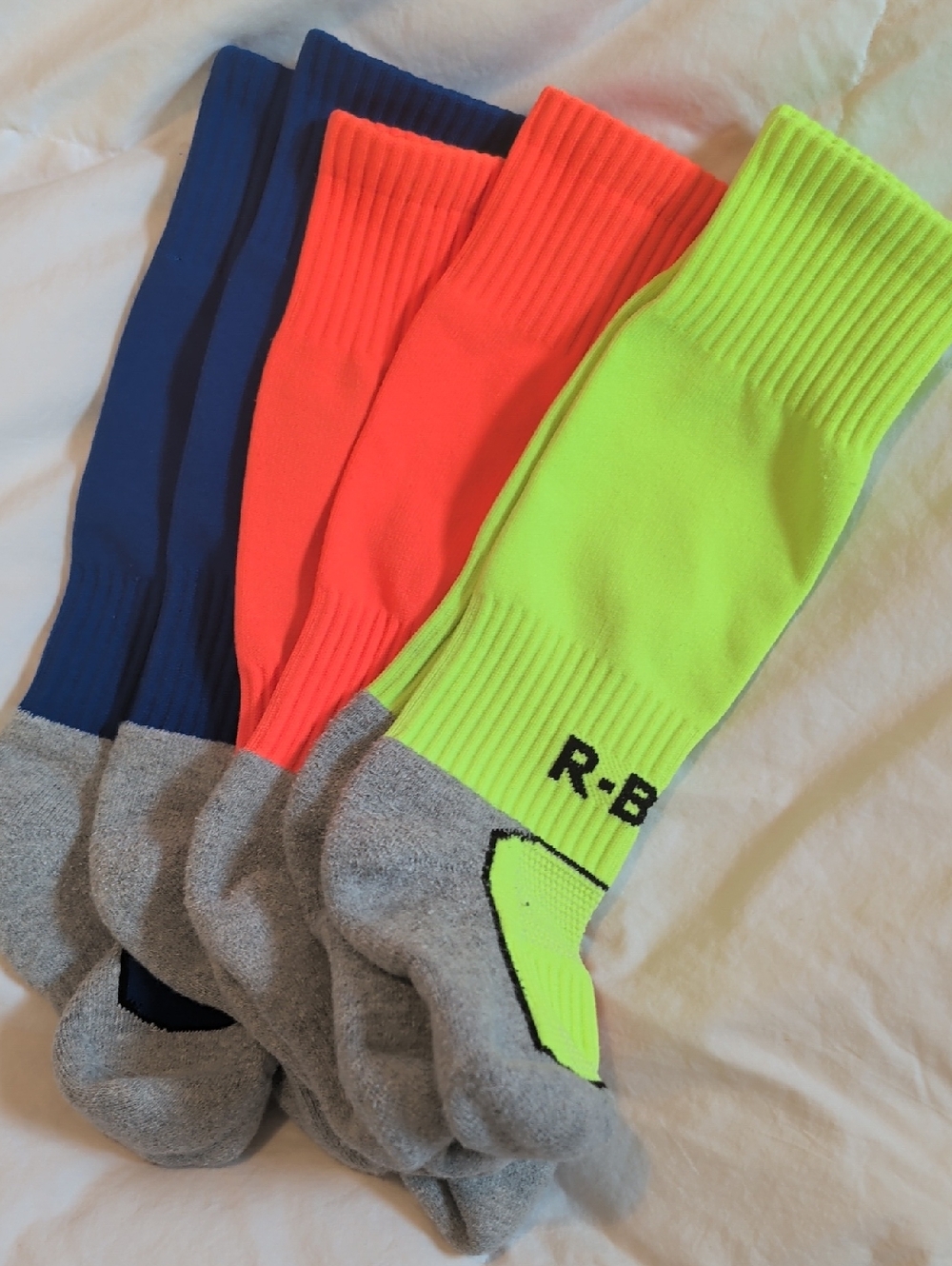 Kids Soccer Crew Socks - Neon Yellow, Neon Orange & Blue (3-Pack)